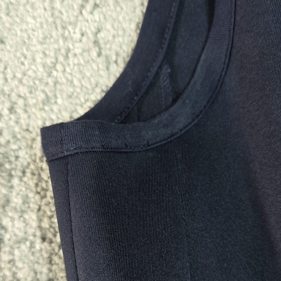 Ann Taylor Navy Blue Pleated Laser Cut Eyelet Scuba Fit & Flare Dress Stretchy - Picture 9 of 10